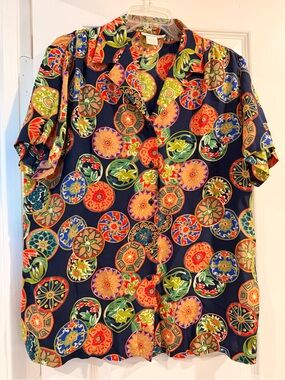 Vintage Rare Daniel Field 100% Silk Asian Medallion Boho Art To Wear Blouse L